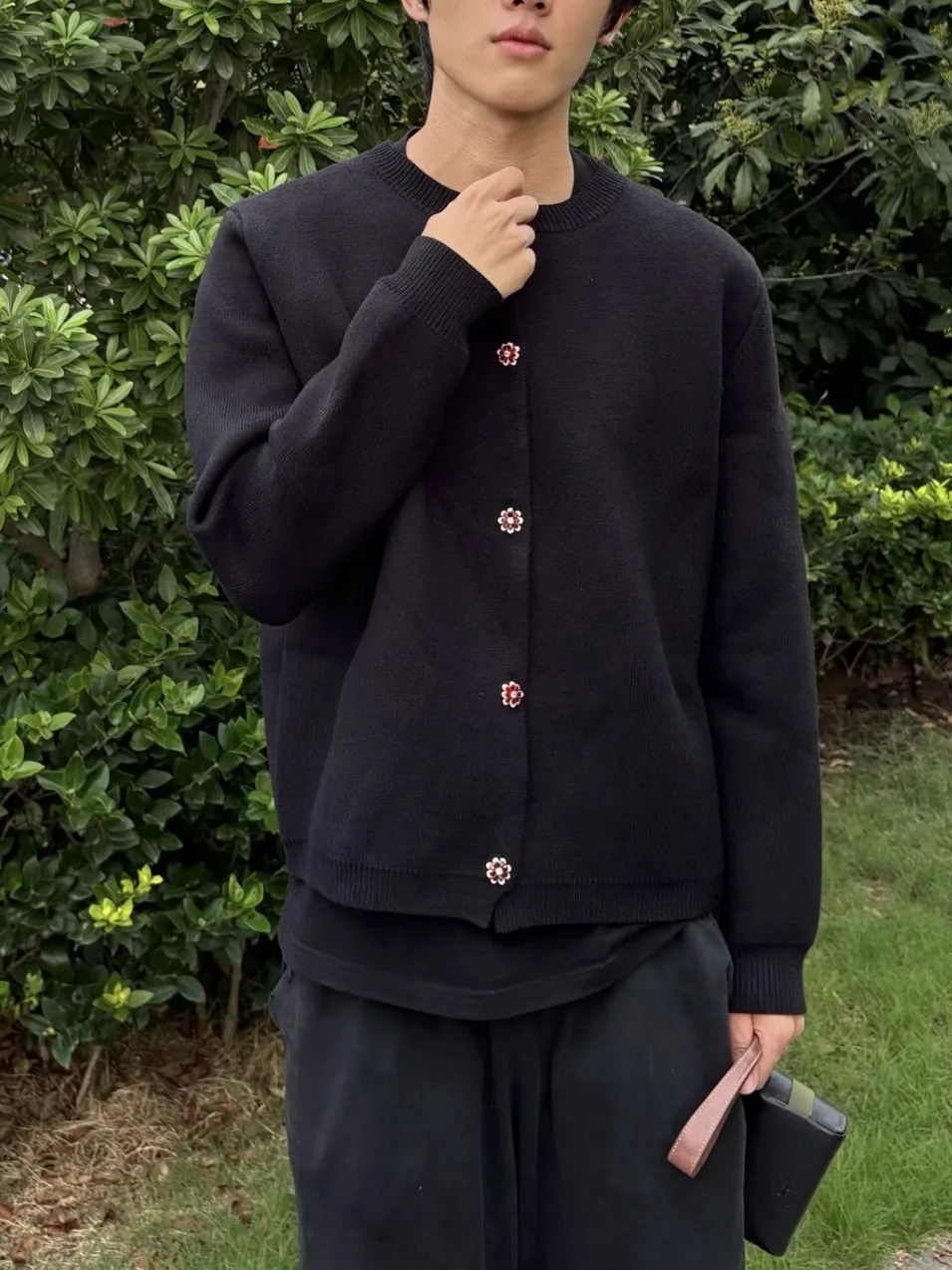 

Ay Американский простой дизайн, вязаный кардиган на пуговицах, повседневный свободный крой ex Long Sve, круглый теплый однотонный свитер, пальто