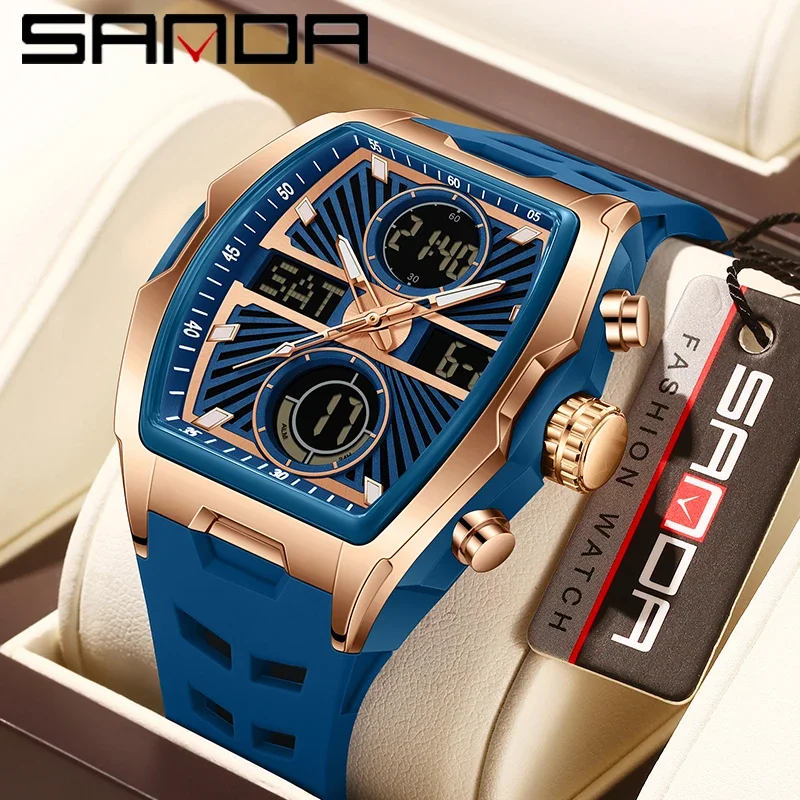 

SANDA новые мужские часы кварцевые часы роскошные хронограф с двойным дисплеем водостойкие спортивные военные многофункциональные мужские цифровые часы