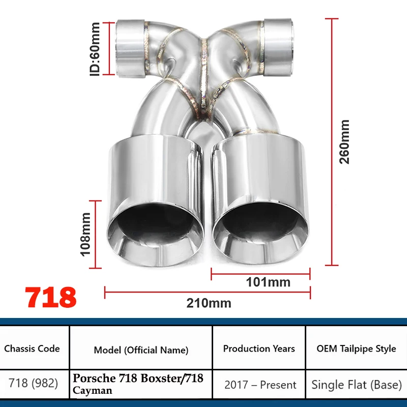 Fit For Porsche 987 981 718 Cayman Boxster 2006-2026 Stock Square To Dual Outlet Exhaust Muffler Upgrade Accessories image 3