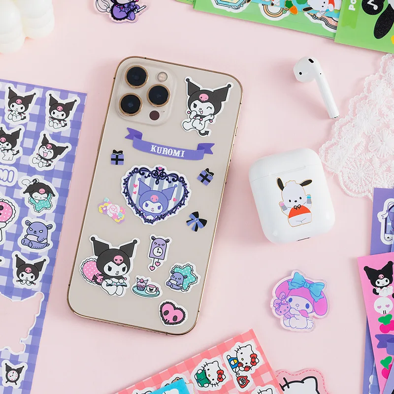 Kawaii Sanrio Hello Kitty Stickers Set Cinnamoroll Kuromi My Melody Pachacco For Phone Handbook diy Sticker Decals Gift Kids Toy