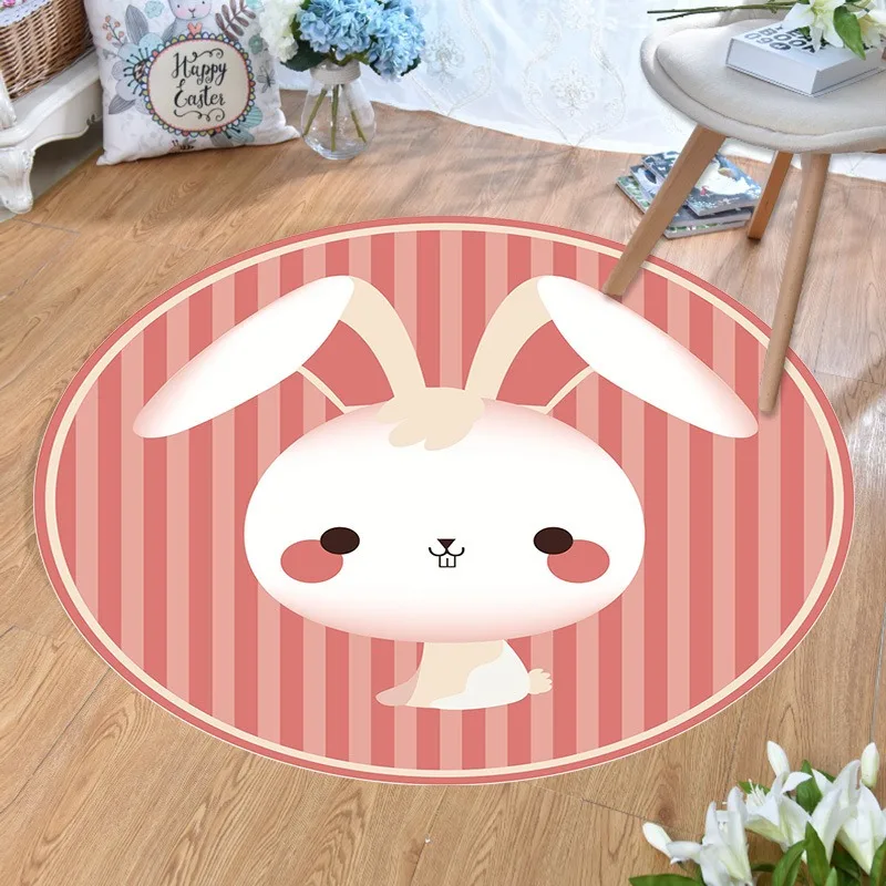 Round Cute Cartoon Animal Pattern Carpet Soft Non Slip Rug For Kids Room Bedroom Playroom Home Decor Children Cartoon Lovers Use