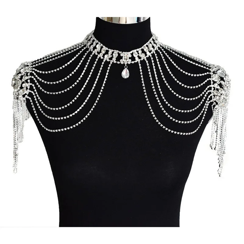 

Luxurious Wedding Dress Featuring Water Droplet-Shaped Rhinestone Shoulder Chain, Multi-layer Fringed Style, Body Chain