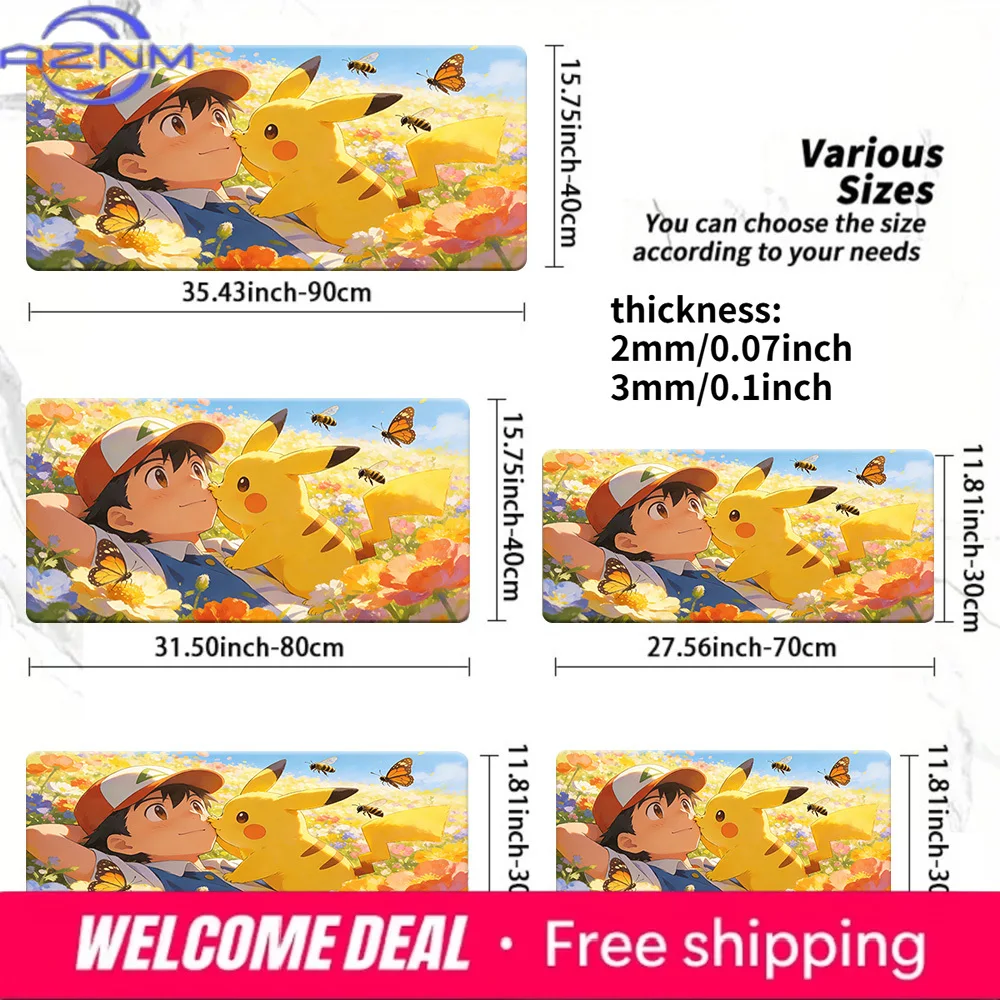 

Pokemon Ash & Pikachu Kissing in Flower Field Gaming Desk Mat Non-Slip Washable Mouse Pad