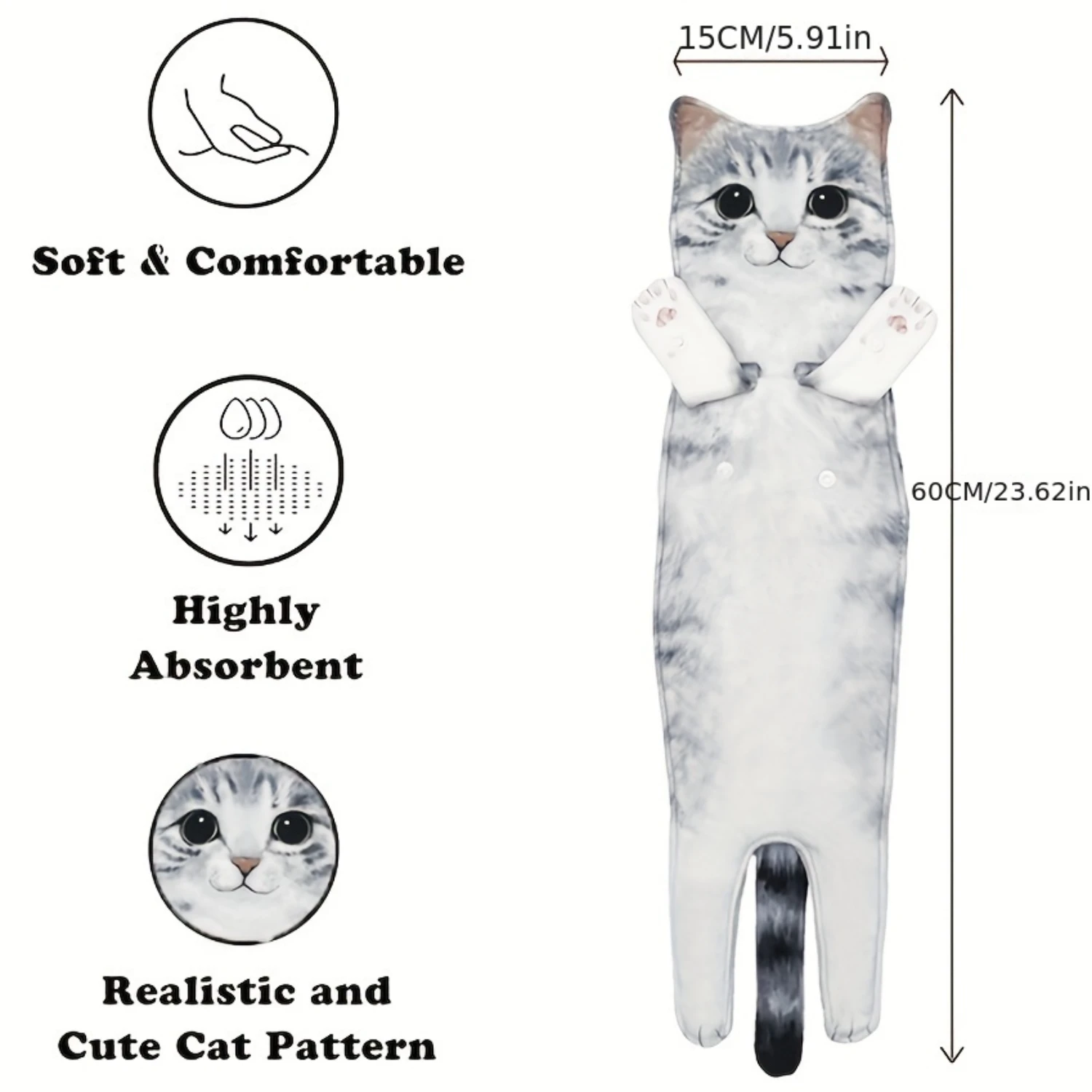 Cat Funny Hand Towels para Banheiro e Cozinha, Toalhas de Suspensão, Super Absorvente, Soft-Mot, Decorativo, Bonito, Decoração