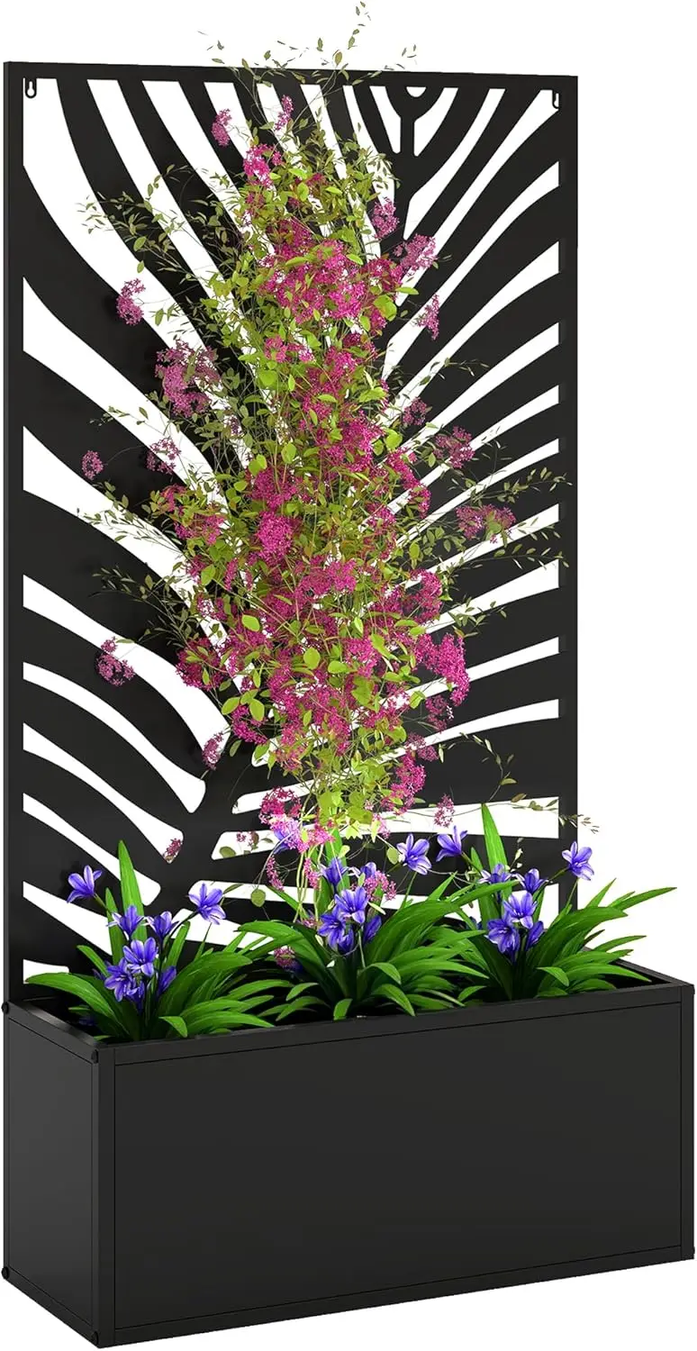 

Металлическая приподнятая грядка с решеткой для вьющихся растений, отдельно стоящая или настенная клумба с панелью для обеспечения приватности