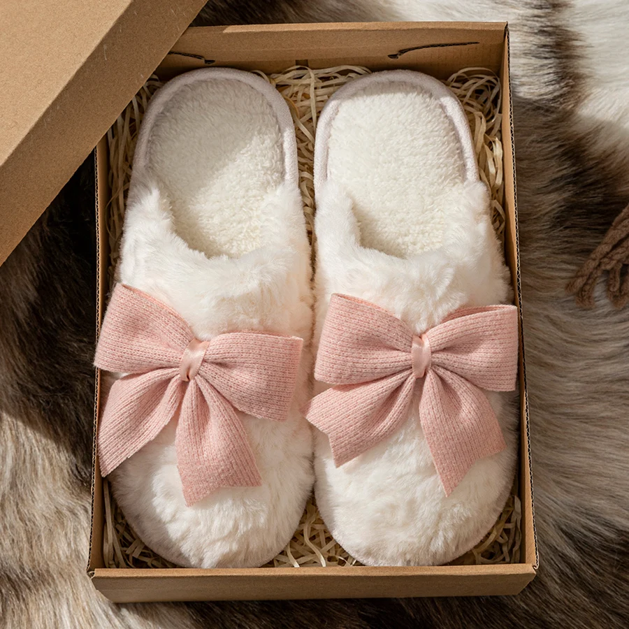 لطيف الأزياء فراشة القوس المرأة النعال الشتاء داخلي الدفء الراحة التهوية لينة سوليد المنزل عارضة الأحذية #5