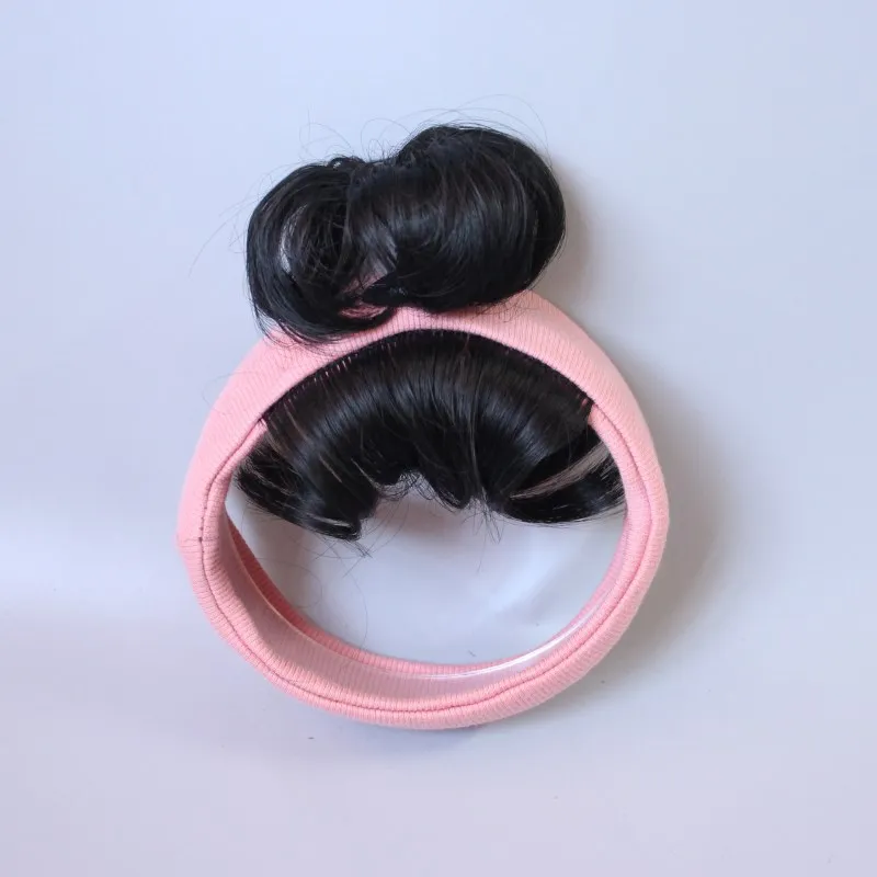 Baby Kids Hairband With Wigs Adorable Bun Elastic Headband Hair Piece Man Buns Topknot Girls Headband Stretch Black Hair