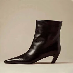 2025 New Women Chelsea Boots Low Heel Short Booties Designer Square Toe Slip-on Ankle Boot Soft Leather Botas Mujer Big Size 42