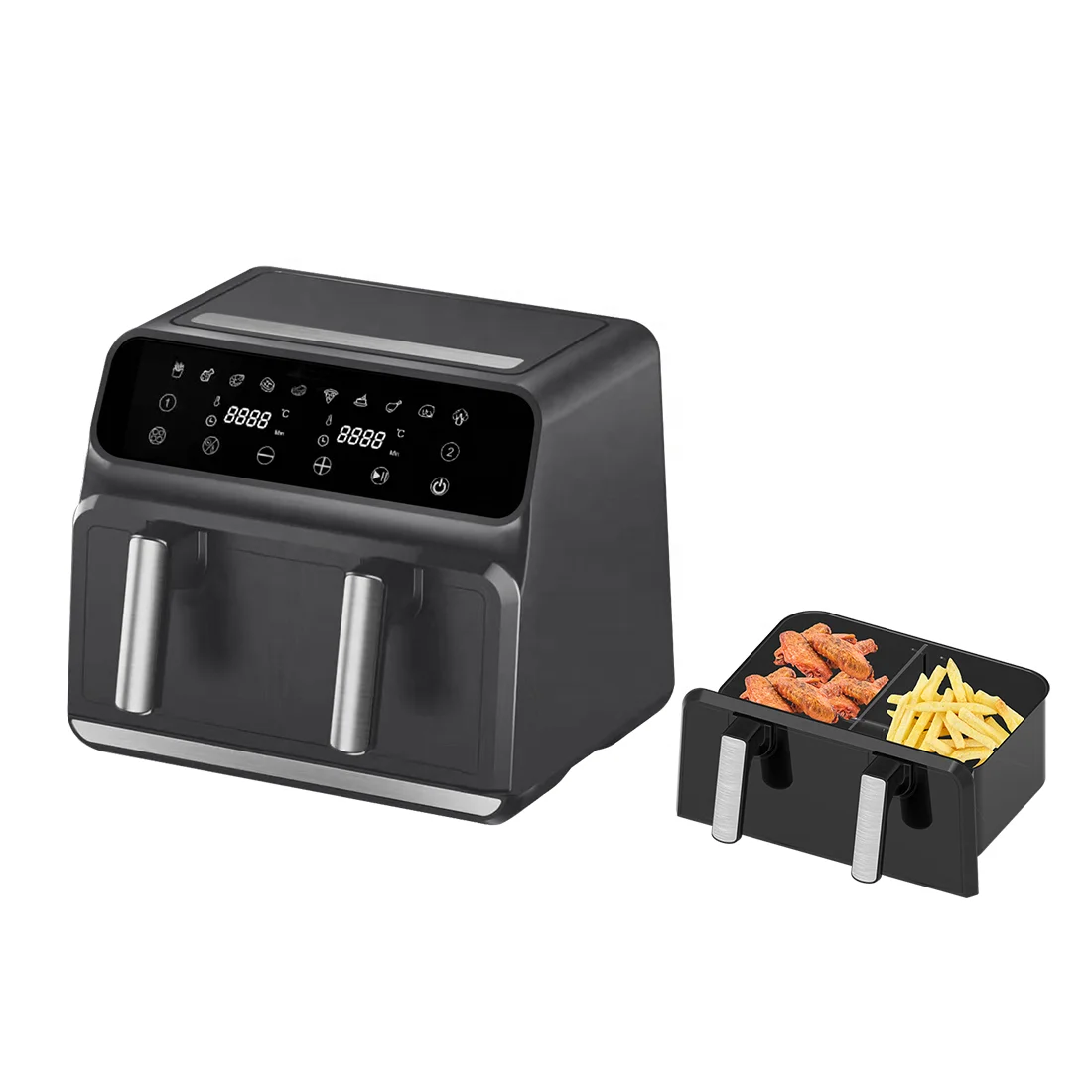 2025 Electric Plastic Multifunctional Dual Basket Air Fryer with Digital Touch Screen Non-Stick Oil- New in Stock