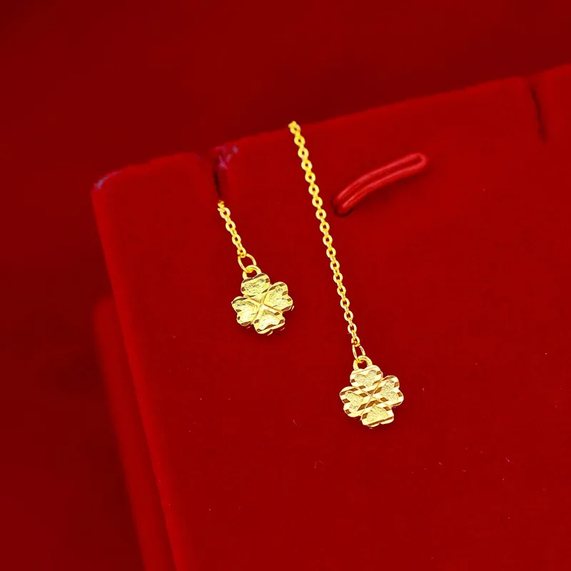 9999 real gold 24K yellow gold Four-leaf earring earring clover earring