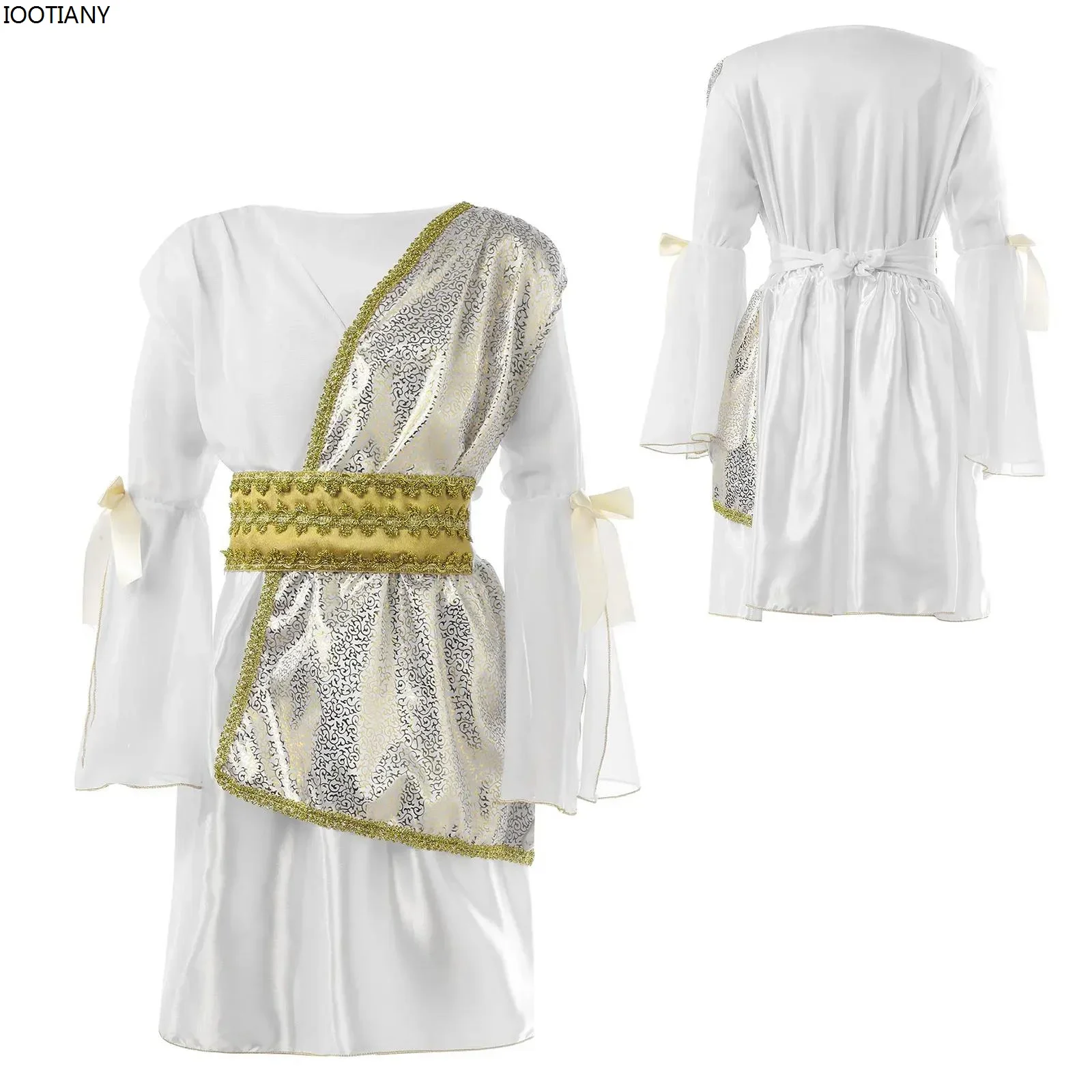 أزياء تنكرية للإلهة اليونانية القديمة أزياء الهالوين أثينا الملكة الزي كرنفال مهرجان حفلة طويلة الأكمام متوهجة المرحلة Sho