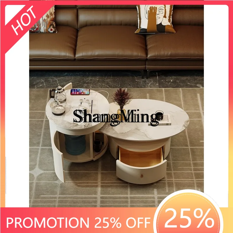 

ZYY modern simple household small apartment living room rock coffee table size round combination movable