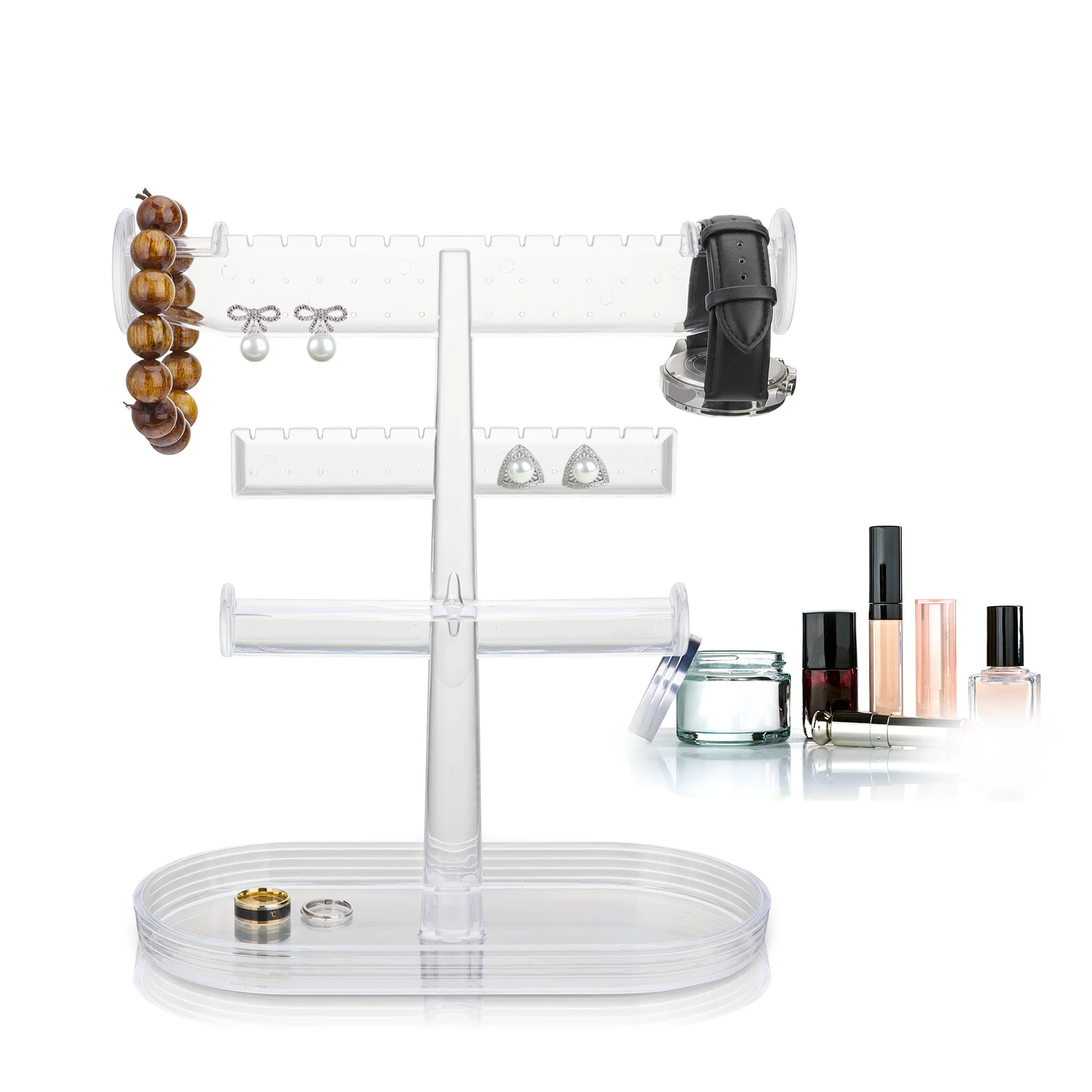 

Jewelry Rack Creative 3 Tier Plastic Jewelry Tower Organizer Durable Oval Storage Base Practical Holder Earring Racks