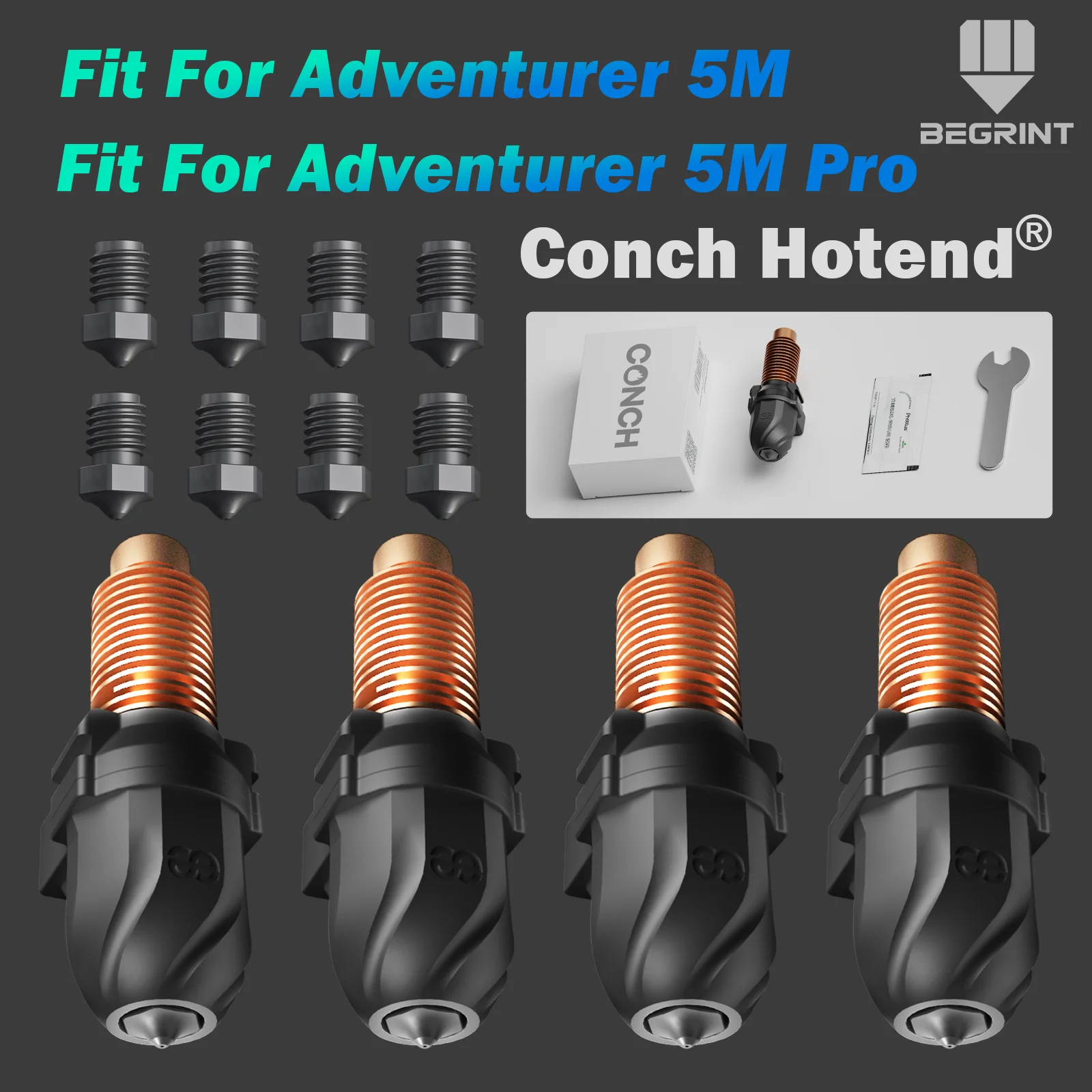 Phaetus AD5M 5M Pro Conch Hotend High Quality with Detachable Nozzle 0.25 0.4 0.6 0.8mm For Flashforge 3d Printer