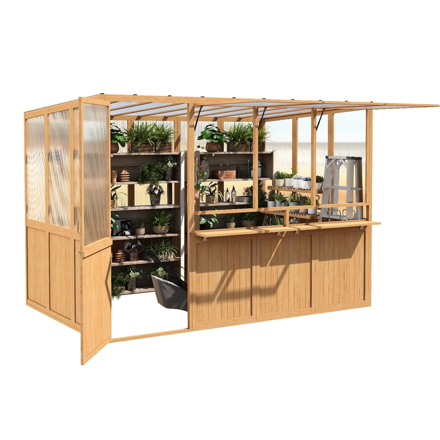 

6x10 Ft Wood Greenhouse, Outdoor Greenhouse with Polycarbonate Panel , Heavy Duty Lean to Walk in Greenhouse with, Custom