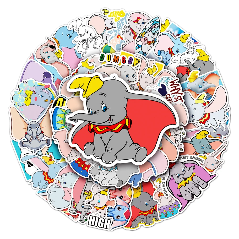 10/30/50PCS Disney Dumbo Stickers Cute Cartoon Elephant Decals Toy Suitcase Bike Notebook Guitar Car Waterproof Sticker For Kids