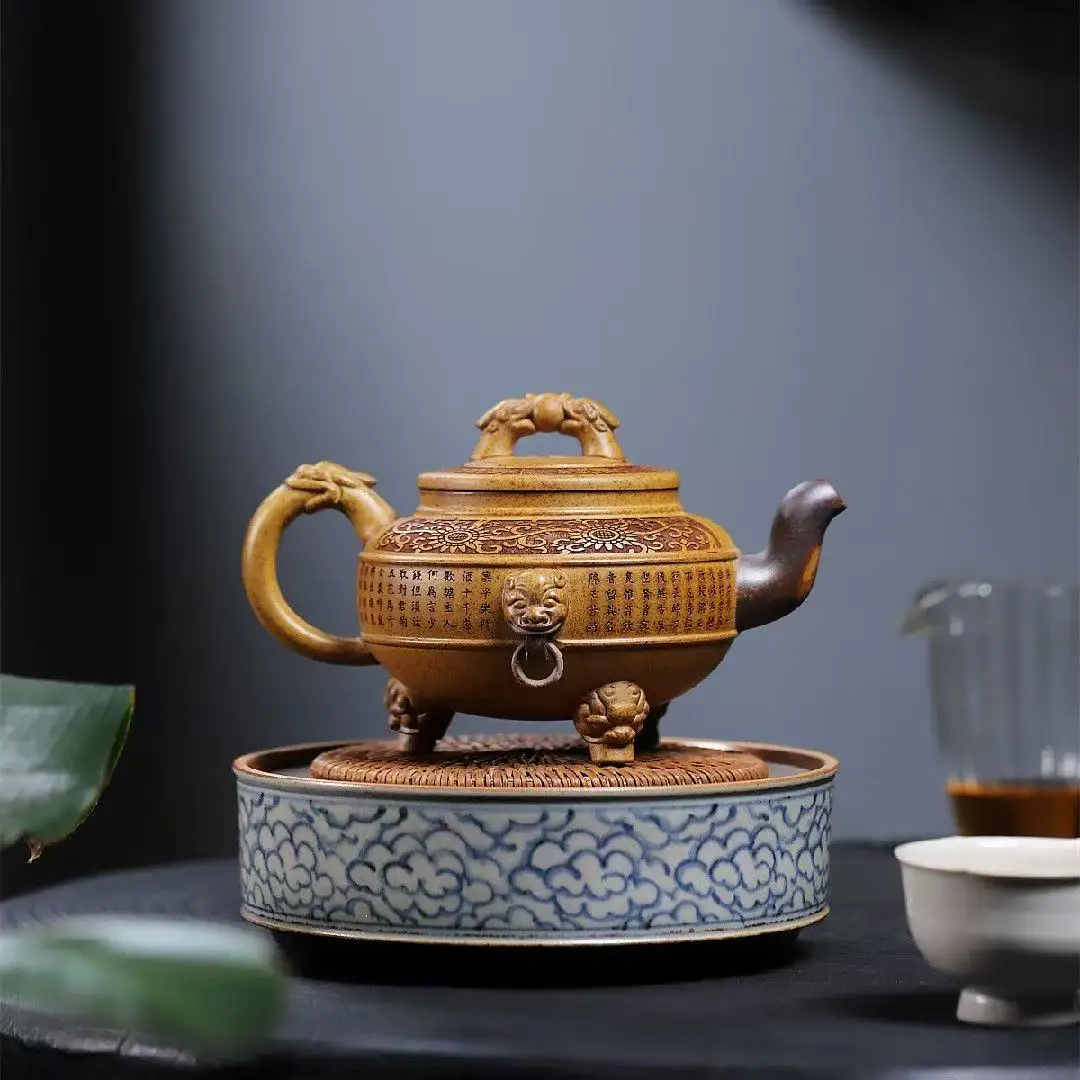 Old Chinese Handicraft Enameled YiXing Zisha (red stoneware) Teapot,Two dragons playing with a pearl,with mark, Free shipping