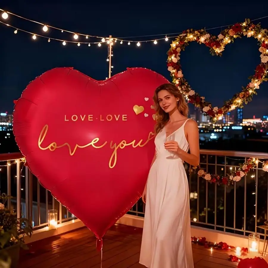 63 Zoll Roter Bedruckter "Love You" Herzballon Valentinstag Hochzeit Party Dekoration Foto-Hintergrund Requisiten Romantischer Folienballon