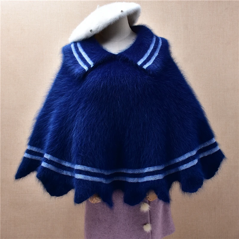 

Свитер Mujer, осенне-зимняя одежда, синий волосатый норковый кашемировый вязаный свободный пуловер с отложным воротником, джемпер из ангоры, плащ, топы