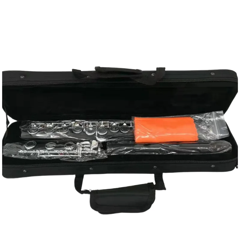 

Black 16 Closed Holes C Key Flute Professional Concert Flute with Box Cleaning Cloth Stick Accessories