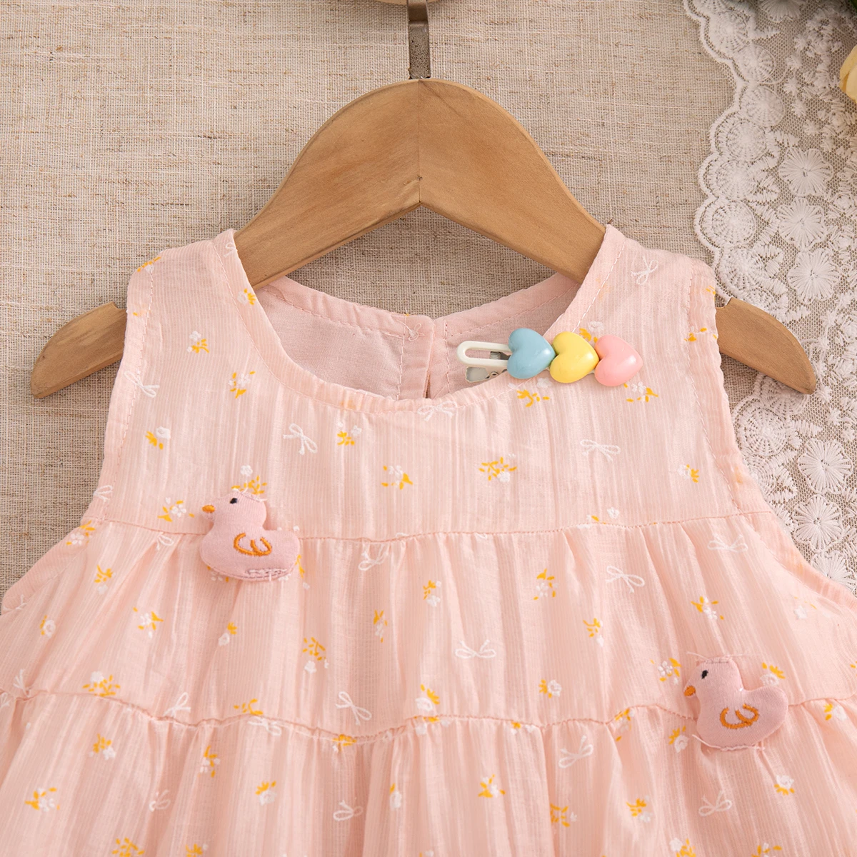 Summer Baby Girl Clothes Send Hairpin Trend Sweet Floral Thin Toddler Dress Korean Style Breathable Cartoon Cute Baby Girl Dress 5