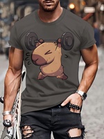 Men's 3D Capybara Print T-Shirt - Dark Brown Casual Short Sleeve Breathable Polyester Lightweight & Comfortable