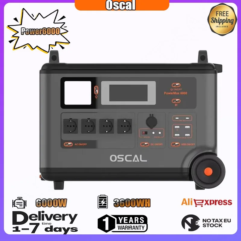Oscal Powermax6000 Station de recharge Portable 3600WH6000W générateur solaire HomeOutdoorCamping centrale électrique Mobile de secours d'urgence