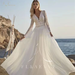 FL&AEVVE Customized Boho Wedding Dresses Appliques Garden Illusion Back Bridal Dress for Women Sleeveless Lace Formal Party Gown