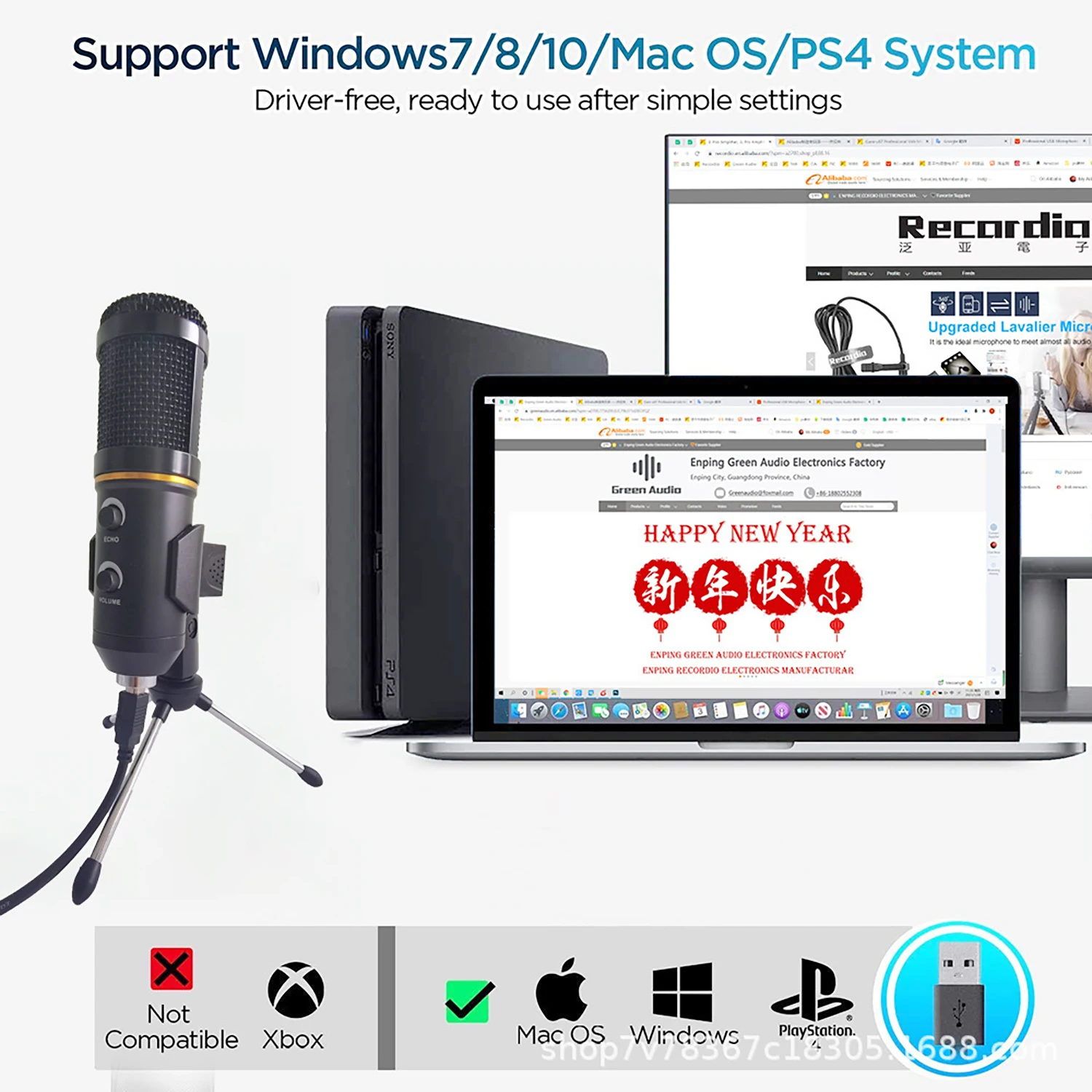 GAM-100PL BM800 ميكروفون مكثف USB ميكروفون تسجيل الكمبيوتر مع ترايبود #1