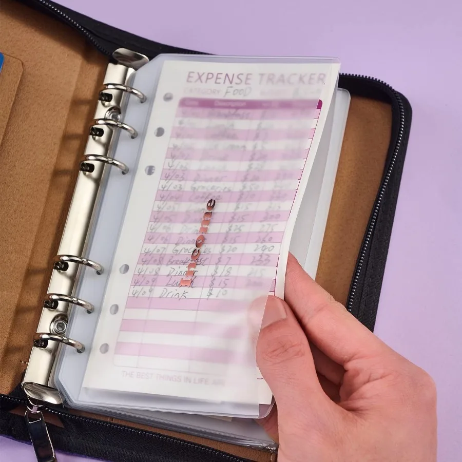 15 bolsos de pasta a6 sem zíperes, envelopes de orçamento sem zíper para sistema de dinheiro, bolsa de fichário a6 para pasta de dinheiro com 6 anéis