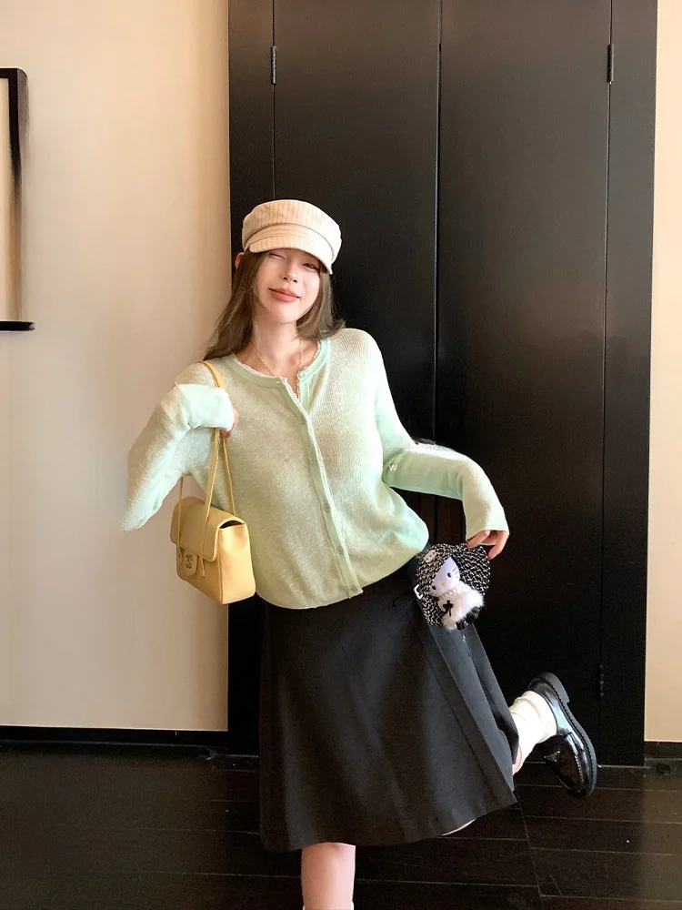 

Женский вязаный кардиган Luu на весну-осень с длинным рукавом, легкий, свободного кроя, с защитой от солнца, имитация двухслойности, повседневный топ