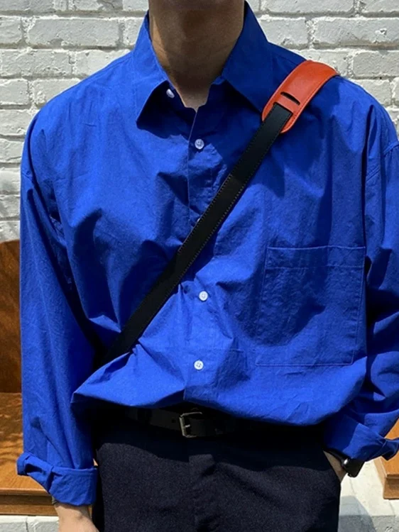 Klein Blue Cotton Linen Men's Shirt Long Sleeve Sun Protection Open Cardigan Thin  Linen Casual Workwear Shirt