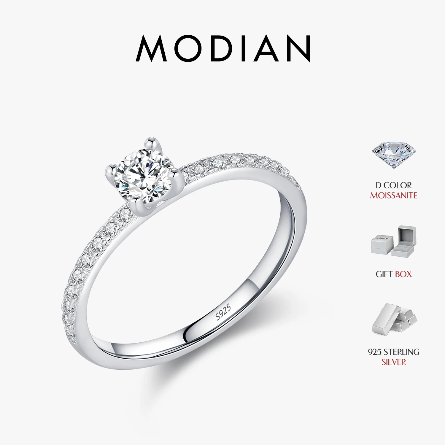 MODIAN 925 Sterling Silver Delicate VVS 0.30 Carat Moissanite Rings For Women Lad Created Diamond Daily Office Lady Fine Jewelry