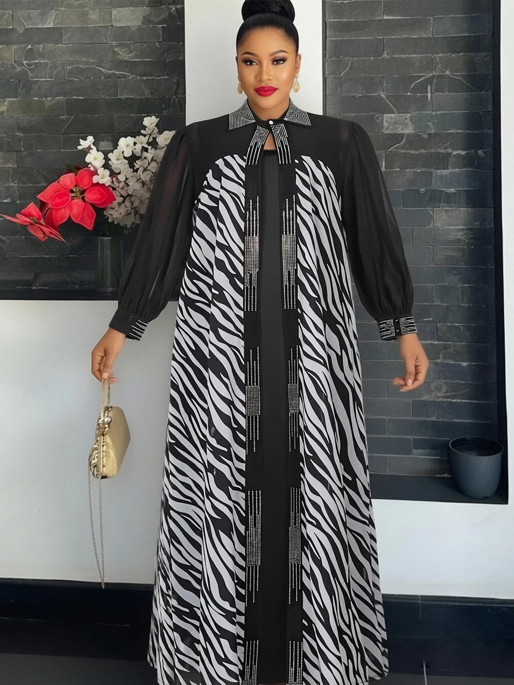 Chiffon Long Dresses For Women African Dashiki Print Boubou 2 Piece Set Clothing Dubai Turkey Abayas Elegant Party Evening Gown