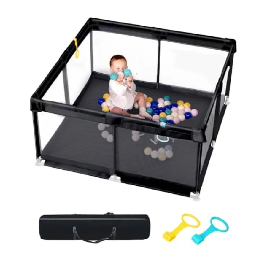 

Baby Playpen with Non Removable Mat, Extra Large Play Yard for Babies & Toddlers, Portable Travel Playpen, (Black 50"×50")