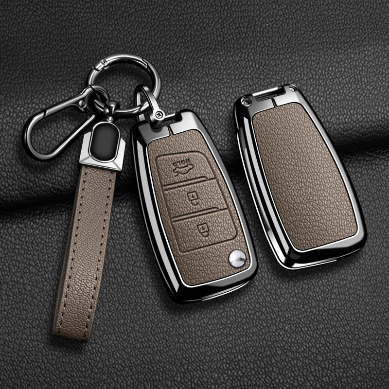 

Car Folding Key Case Cover For Hyundai Tucson Kona Azera Solaris 2 Elantra i30 i35 i40 Zinc Alloy Leather Protector Keychain