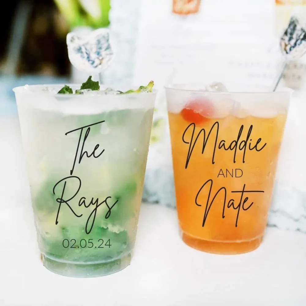 Custom Monogram Frosted Plastic Party Cups, Personalized Initial Reusable Drink Cup for Wedding Birthday Bachelorette Decor.