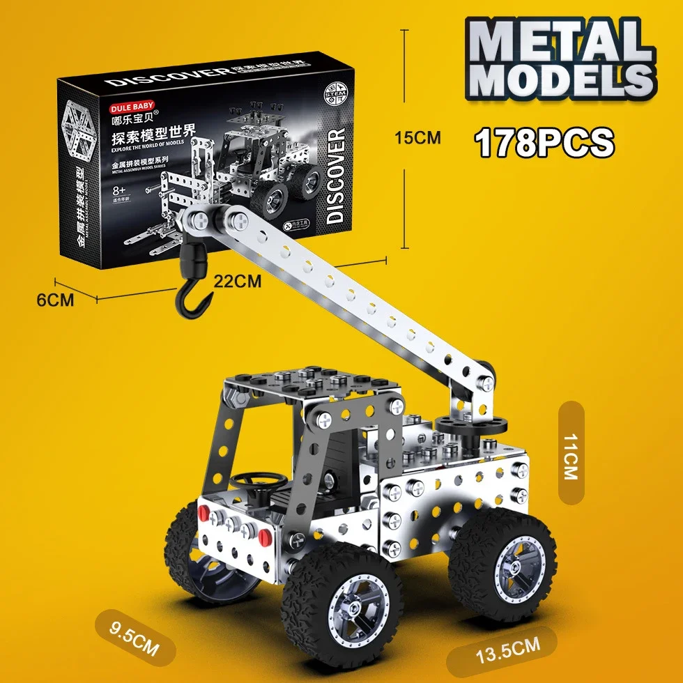 3D Metal Forklift Building Blocks para crianças, brinquedo de montagem, carro de engenharia, parafuso de liga, porca