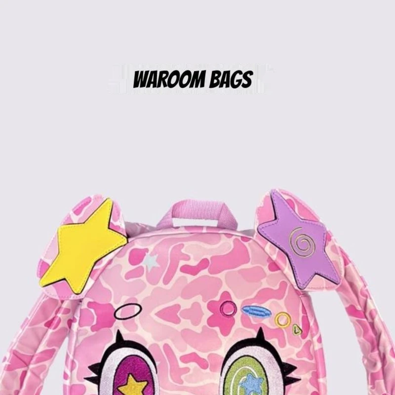 

Pink Bear Backpack Waterproof PU Leather Backpack Girl Cartoon Box Cute Backpack Anime Camouflage