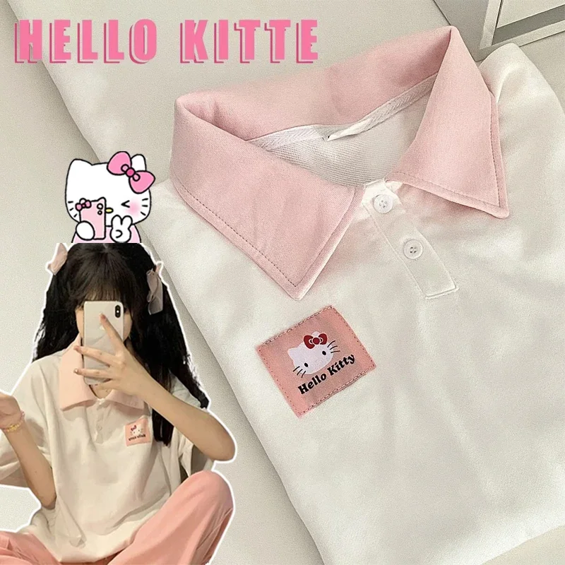 T-shirty witam Kitty Sanrio koszule z krótkimi rękawami koszulka Polo z kreskówki koszulka Oversized letnia dziewczyna luźny sweter studencki