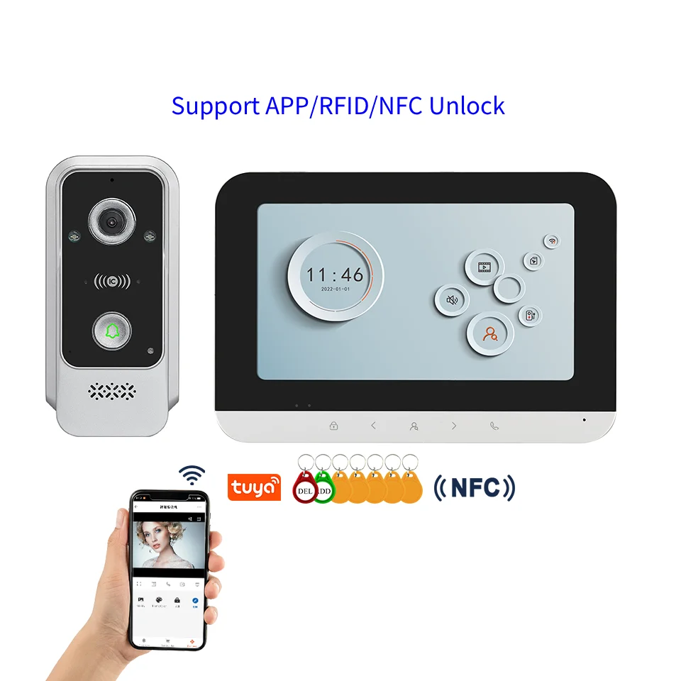 7 Inch WIFI Video Intercom System Doorbell Camera Tuya Smart Home Door Phone ID Card/Password/NFC Unlock For Option