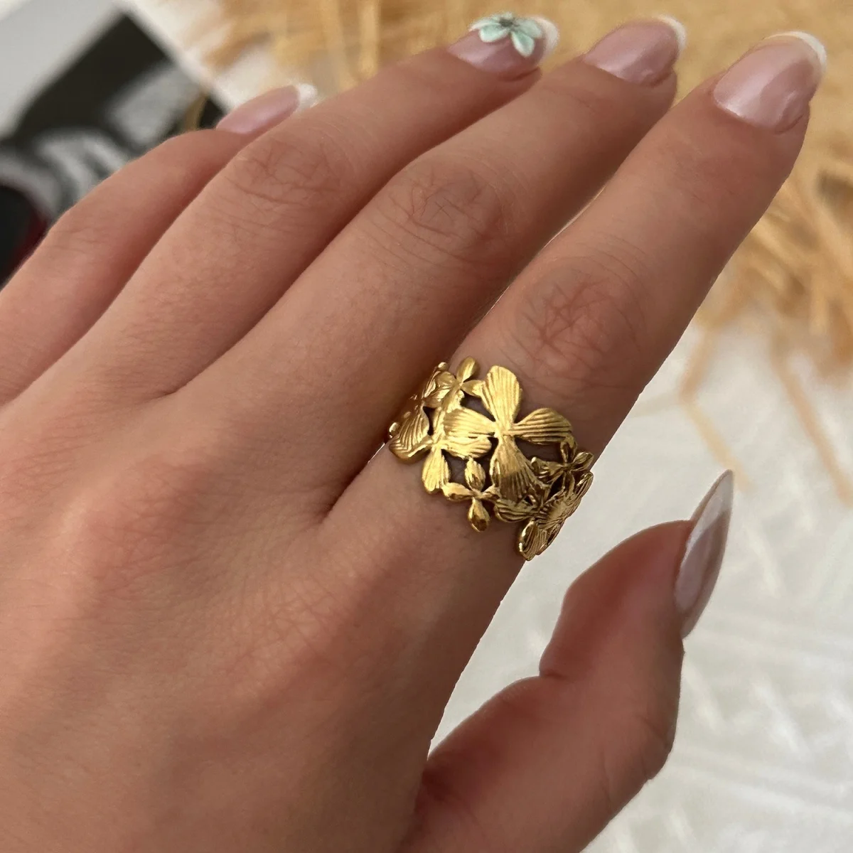 Edelstahlringe mit Muschel-, Krabben- und Blumenmotiven für Damen und Herren, Strand, Schmetterling, geometrischer Ring, Schmuck – Detail 17