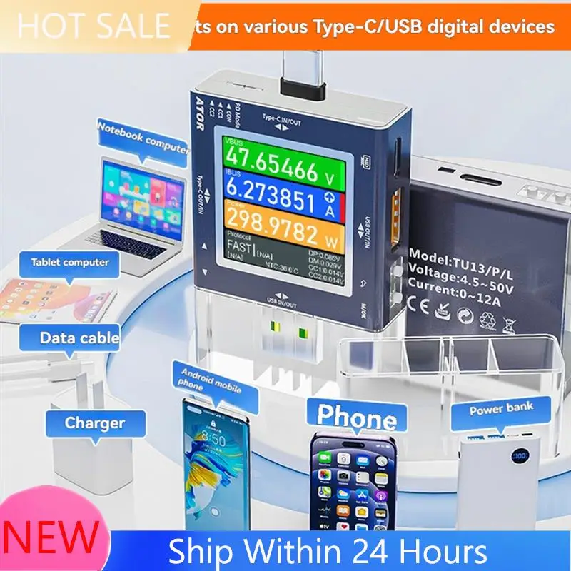 

~【IN Stock】Power Meter With Digital Display USB Tester Multi-Function Voltage Current Monitor 4-In-1 Digital Sensor