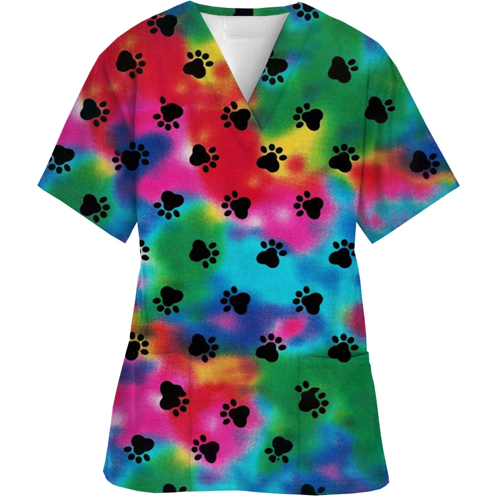 Women's surgical uniform, dog footprint printed nurse jacket, veterinary work uniform, fashionable frosted uniform, nurse access