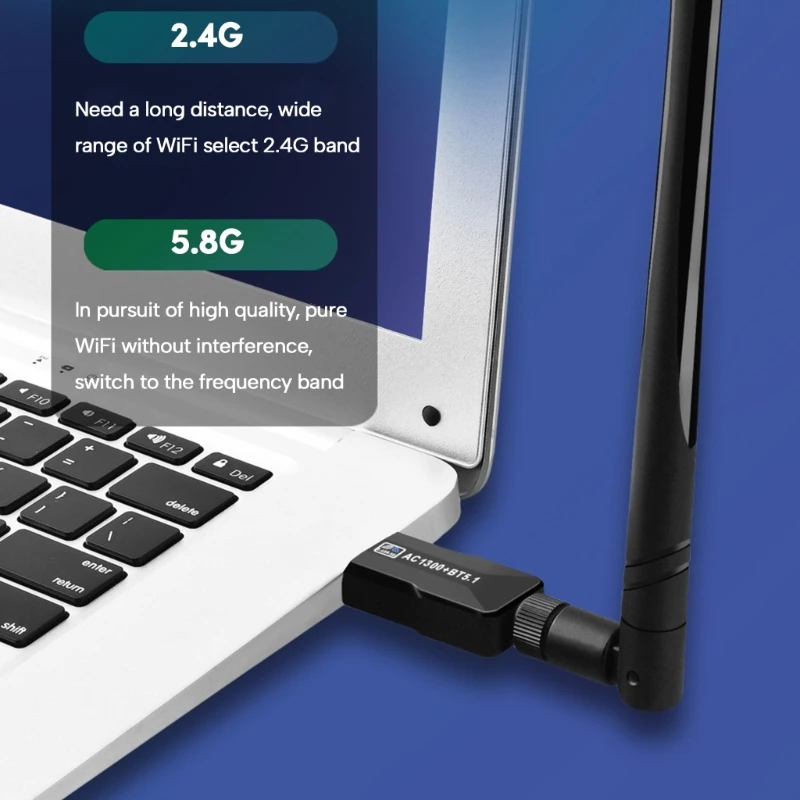 USB Wireless NetworkCard BT5.1 Receptor 1300Mbps Receptor 6DBi Antena HighGain
