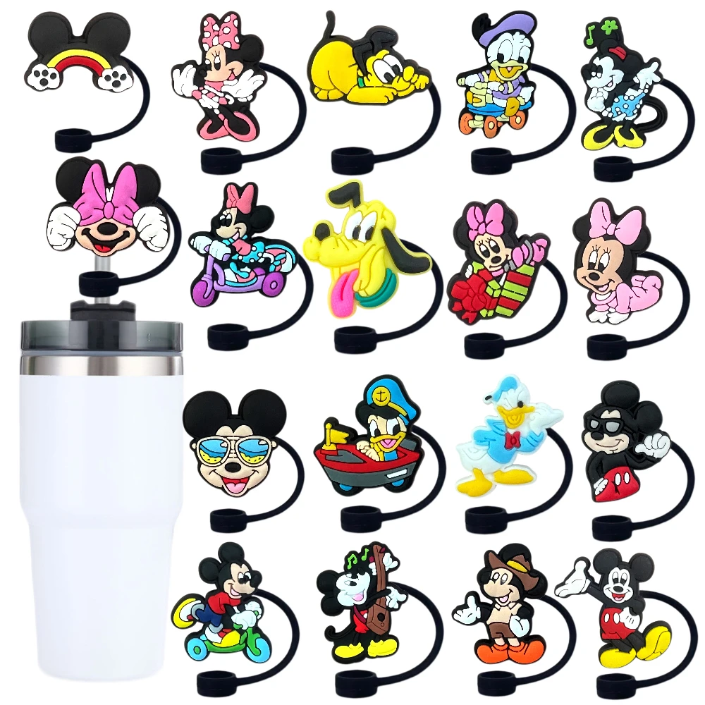 

MINISO Mickey Straw Cover Cap Cartoon 10MM Drink Straw Plug Reusable Drinking Fit Cup Accessories Straw Cap Charms Pendant gift