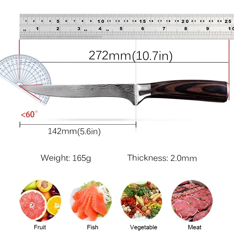 Barbecue Knife Wooden Handle Utility Butcher Boning Knife Slicing Meat Fruit Fish Filleting Knife Chef Cooking Kitchen Knives