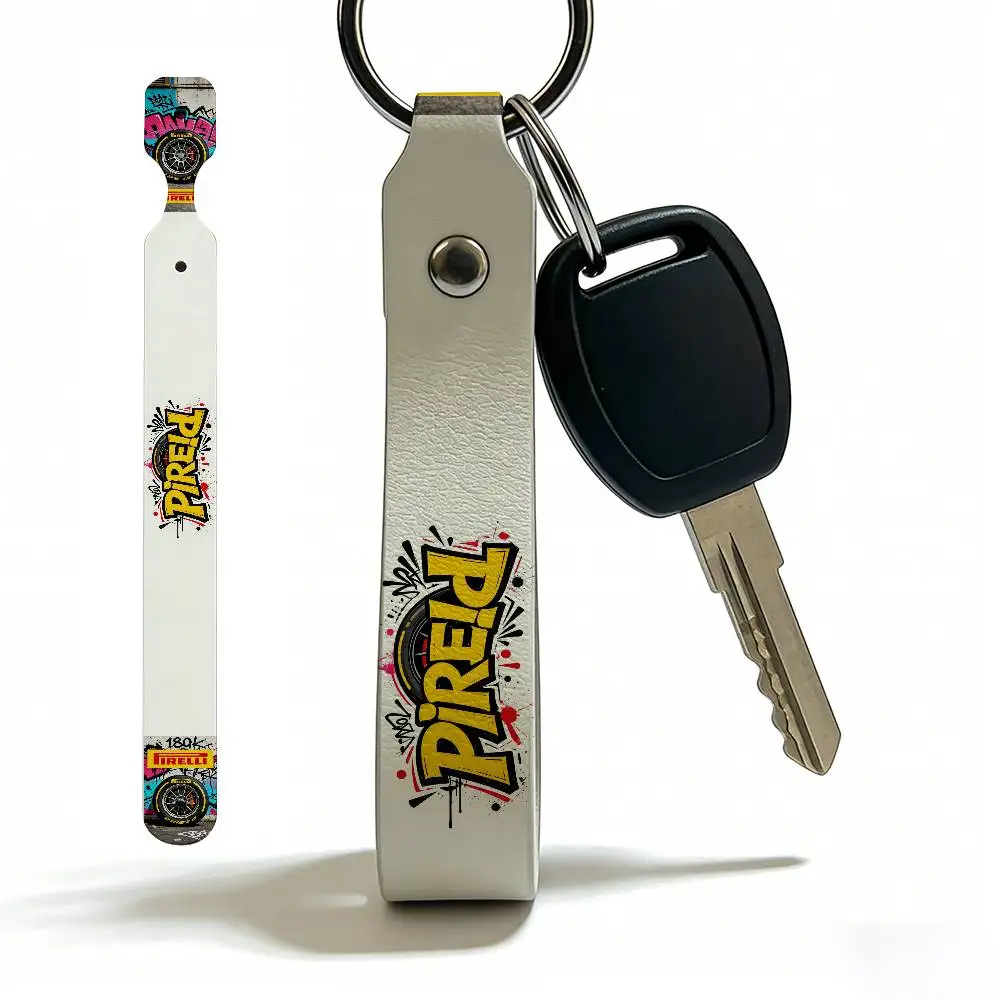 For Logo PIRELLI PU Leather Motorcycle Keychain Universal Motorbike Key Ring Holder For Riders Men Gift