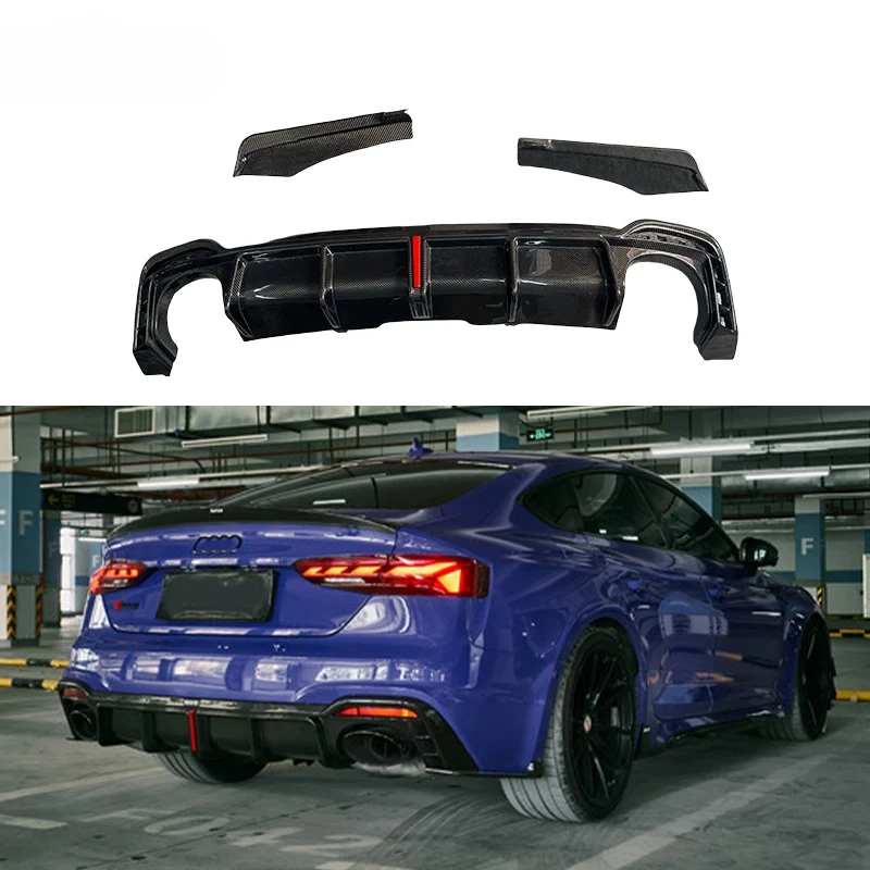 

RS5 High Quality Carbon Fiber Rear Diffuser for Audi RS5 Rear Bumper Lip With Light Diffuser Spoiler Splitter Car Bodykit