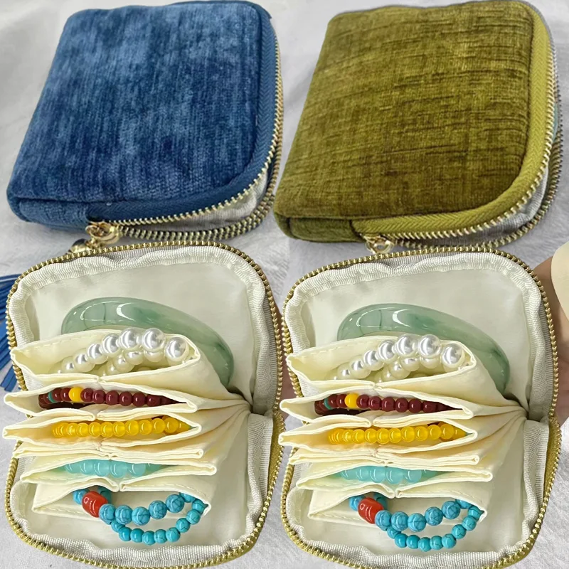 

Large-capacity Jewelry Storage Bags Portable Multi-layer Tassel Pendant Zipper Ancient Collectibles Packaging Bag Organizer
